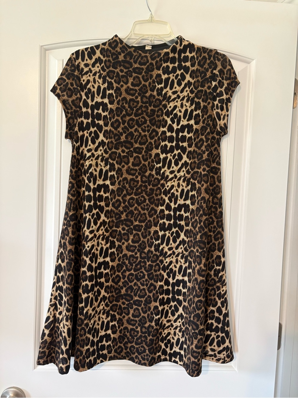 Leopard Print Swing Dress with Cap Sleeves Medium